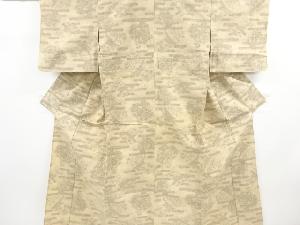 アンティーク　ヱ霞に秋草模様織り出し手織り紬単衣着物